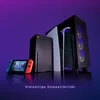 A collection of gaming consoles and a gaming PC are displayed together on a reflective surface with a purple gradient background. Anteprima dell’immagine prodotto