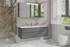 A modern bathroom with a double vanity, medicine cabinet, and toilet. Náhled obrázku produktu