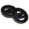 Two black plastic wheels with blue accents, shown on a white background. Produktbild-Vorschau