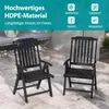 Two black folding garden chairs are shown on a paved patio with some greenery in the background. The top of the image has marketing text and icons. Voir les images du produit