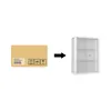 A package with shipping symbols transitioning into a white glass display cabinet. Anteprima dell’immagine prodotto
