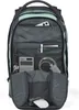 The inside of a backpack is shown, with various items organized in compartments. Produktbild-Vorschau