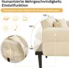 A close-up view of a beige sofa with adjustable backrest angles indicated by degrees and icons representing different activities. Voir les images du produit