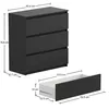 A 3-drawer chest of drawers with dimensions and an exploded view of one drawer. Náhled obrázku produktu