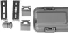 A collection of parts for a light fixture, including mounting brackets, clips, and a cable gland. Produktbild-Vorschau