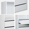 A collage of four close-up images showing different details of a white modular storage unit with drawers and shelves. Anteprima dell’immagine prodotto