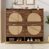 Merax eleganter Schuhschrank aus Holz mit Rattantüren und 4 Produktbild-Vorschau 2