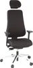 A black ergonomic office chair with a headrest and armrests, shown from the front on a white background. Produktbild-Vorschau