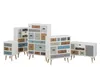 A collection of multi-colored drawer chests and a cabinet on a white background. Voir les images du produit