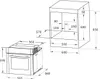 Diagrams showing the dimensions of a built-in oven and its installation space. Produktbild-Vorschau