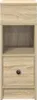 A front view of a narrow, light brown wooden nightstand with one drawer and an open shelf. Anteprima dell’immagine prodotto
