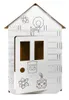 A white cardboard house with black line drawings of a door, windows, a mailbox, a lamp, flowers, and a cat. Anteprima dell’immagine prodotto