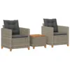 3-tlg. Bistro-Set mit Kissen Grau Poly Rattan Akazienholz Produktbild-Vorschau 1