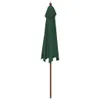 A closed green umbrella with a wooden pole against a white background. Produktbild-Vorschau