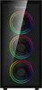 A black computer case with three illuminated RGB fans on the front. Produktbild-Vorschau