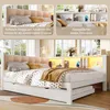 A collage showing a bed with a headboard and storage, and a close-up of the headboard and storage. Produktbild-Vorschau