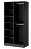 An open black wardrobe with shelves on the left and a hanging rail on the right. Produktbild-Vorschau