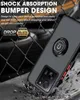 A phone case with a ring holder is shown with a background of metal mesh and shattered concrete, suggesting durability and protection. Produktbild-Vorschau