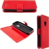 A collage of three images showing a red flip-style phone case with a black inner holder. Náhled obrázku produktu