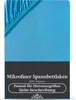 A close-up view of a turquoise fitted sheet, showing the elasticized edge and the fabric texture. Text overlays provide product details. Produktbild-Vorschau