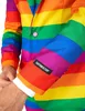 A close-up of a person wearing a rainbow-striped suit jacket. Produktbild-Vorschau