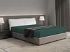 A bedroom scene with a bed made with a dark green fitted sheet and a dark gray throw blanket. Produktbild-Vorschau
