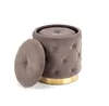 A tufted ottoman with a removable lid sits on a white background. Produktbild-Vorschau