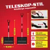 Marketing image showing a telescopic snow shovel with dimensions and feature callouts. Produktbild-Vorschau