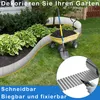 A garden bed is being bordered with a metal edging, with a wheelbarrow full of soil and a shovel nearby. Produktbild-Vorschau