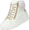 A white high-top sneaker boot with beige laces and a gold zipper. Produktbild-Vorschau
