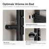 A collage of images showcasing features of a black bathroom radiator. Anteprima dell’immagine prodotto