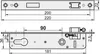 Technical drawing of a lock mechanism with dimensions. Produktbild-Vorschau