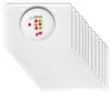 A stack of clear plastic placemats with a white plate on top, containing some small candies. Produktbild-Vorschau