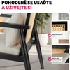 A close-up of a cane-backed armchair with a cream cushion. Multiple inset images highlight features of the chair, and promotional text is overlaid on the main image. Náhled obrázku produktu