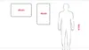 A diagram showing two whiteboards of different sizes next to a human silhouette to illustrate scale. The human is labeled with a height of 180cm. Produktbild-Vorschau