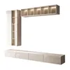 A modular wall unit consisting of a tall cabinet, a horizontal shelf unit, and a long low cabinet, all with integrated LED lighting. Produktbild-Vorschau