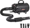 A black pet dryer with a flexible hose and multiple nozzle attachments, shown against a white background. Náhled obrázku produktu