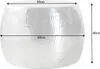A silver, hammered metal coffee table with dimensions indicated. Produktbild-Vorschau
