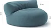 A blue beanbag sofa is shown against a white background with dimensions indicated by lines and text. Produktbild-Vorschau