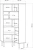 A technical drawing of a white corner bookshelf with black legs, showing dimensions and compartments. Produktbild-Vorschau