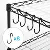 A close-up view of black metal shelving unit hooks attached to the shelf. Produktbild-Vorschau