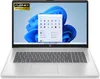 A silver HP laptop is shown from a front-facing diagonal angle, open and displaying the Windows 11 start menu on its screen. The keyboard and trackpad are visible. Produktbild-Vorschau