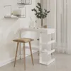 A white bar table with a shelf unit is shown in a room with sheer curtains in the background and a stool in the foreground. Anteprima dell’immagine prodotto