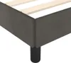 Close-up of a dark gray upholstered bed frame with wooden slats and black legs. Anteprima dell’immagine prodotto
