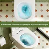 A split image showing a toilet bowl with water swirling, and a close-up of a toilet with water swirling. A green banner with text is in the middle. Podgląd zdjęcia produktu