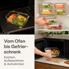 Collage showing glass meal prep containers being used in an oven, refrigerator, and microwave, with accompanying text. Anteprima dell’immagine prodotto