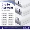 A marketing image showing different mattress sizes and heights, with a list of available dimensions and brand information. Produktbild-Vorschau
