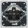 The back of a white electrical socket with a metal mounting frame and black plastic connectors. Produktbild-Vorschau