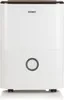 A white dehumidifier with a black top trim and a circular control button on the front. Produktbild-Vorschau