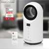A white ProfiCare PTC fan heater and remote control are displayed on a white surface with a blurred background. A "Test Deutschlands Beste" badge is visible on the left. Produktbild-Vorschau